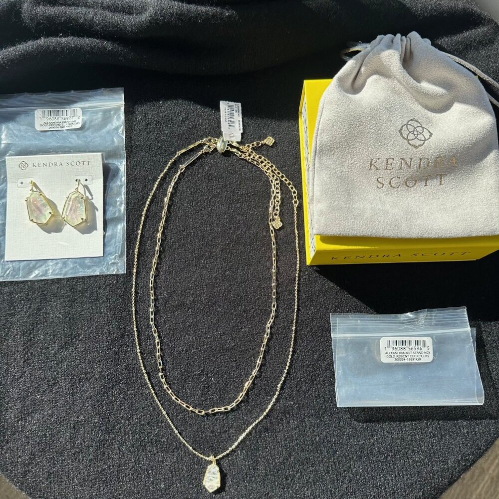 Kendra Scott Alexandria Gold Iridescent Clear Rock Crystal Set - $65 NWT